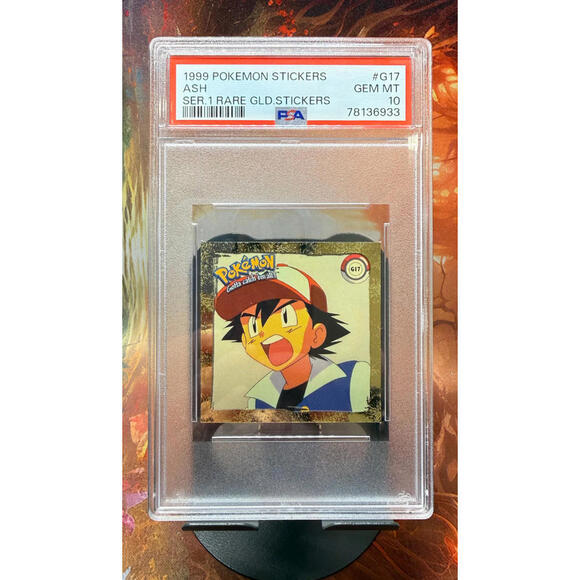 Ash Pokémon Stickers Series 1 Rare Gold Sticker #G17 (1999) POP4! PSA 10
